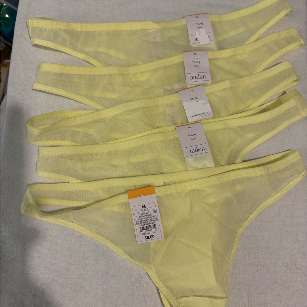 Auden Sheer Mesh Butter Yellow Thong Set of 5